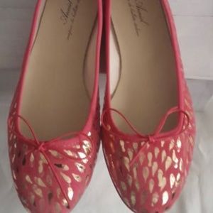 New Anniel Ballet Flats Ballerinas Fuchsia Coral Pink Gold Dot Suede US 9 EU 39